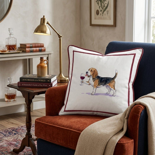 Red Wine Beagle Throw Pillow - Hillcroft Home