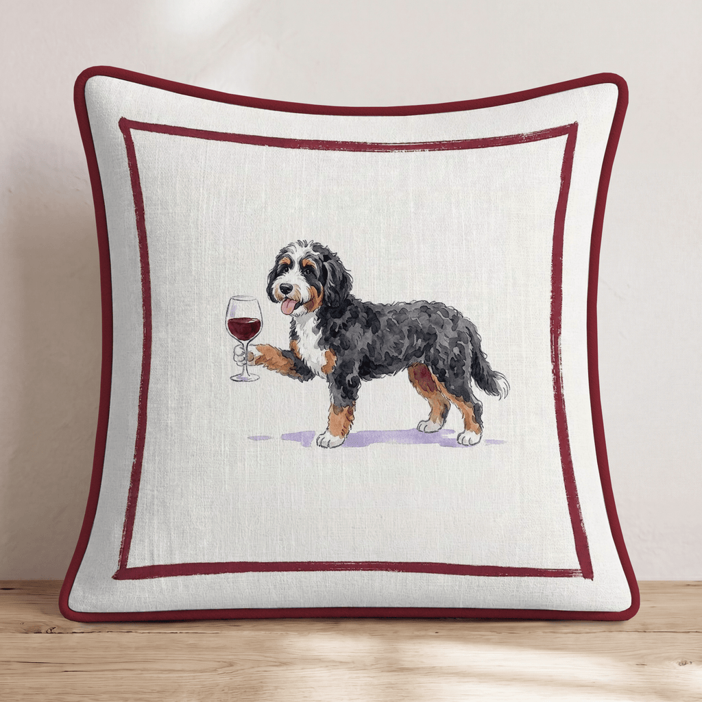 Red Wine Bernedoodle Throw Pillow - Hillcroft Home