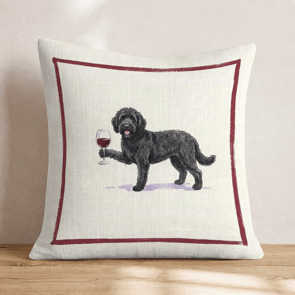 Red Wine Black Goldendoodle Throw Pillow - Hillcroft Home