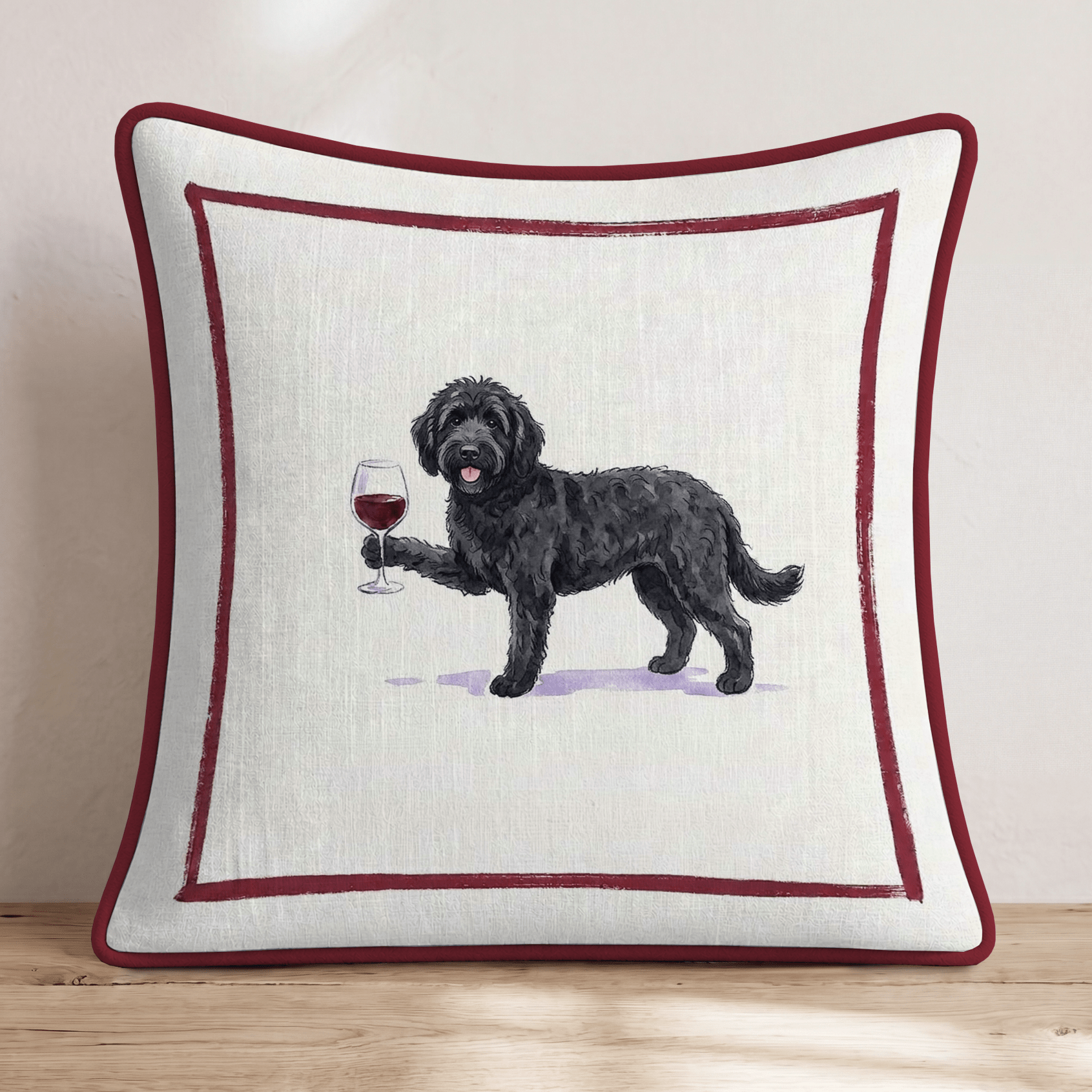 Red Wine Black Goldendoodle Throw Pillow - Hillcroft Home