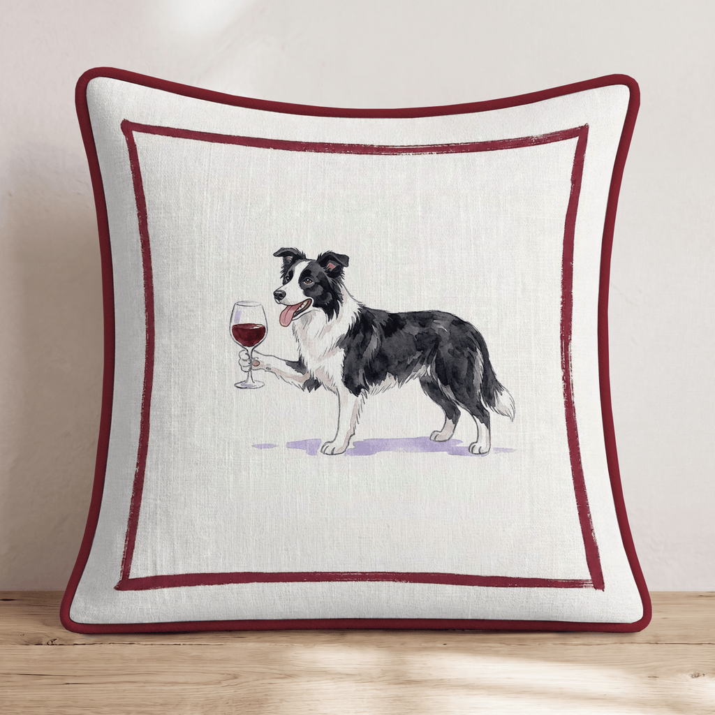 Red Wine Border Collie Throw Pillow - Hillcroft Home