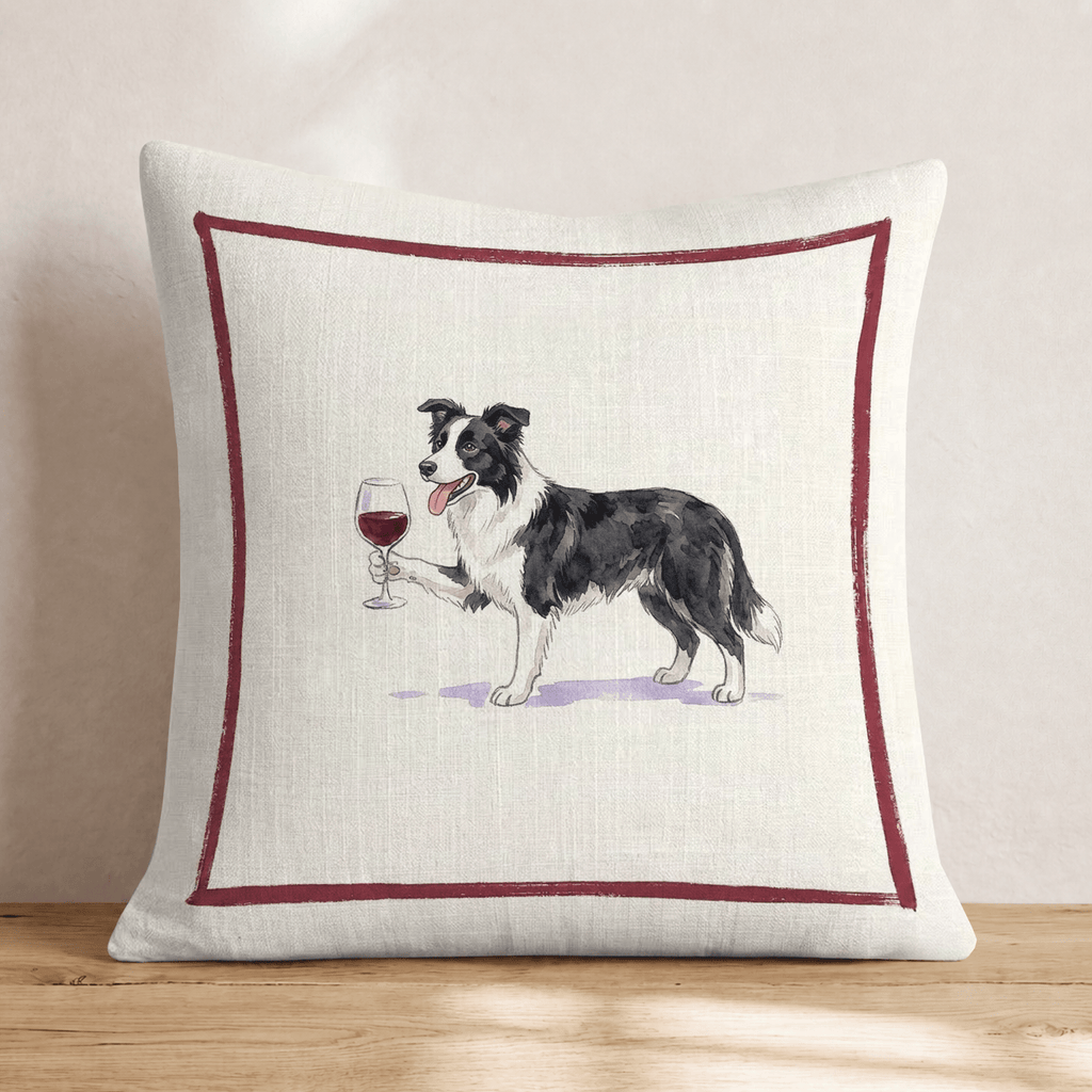 Red Wine Border Collie Throw Pillow - Hillcroft Home