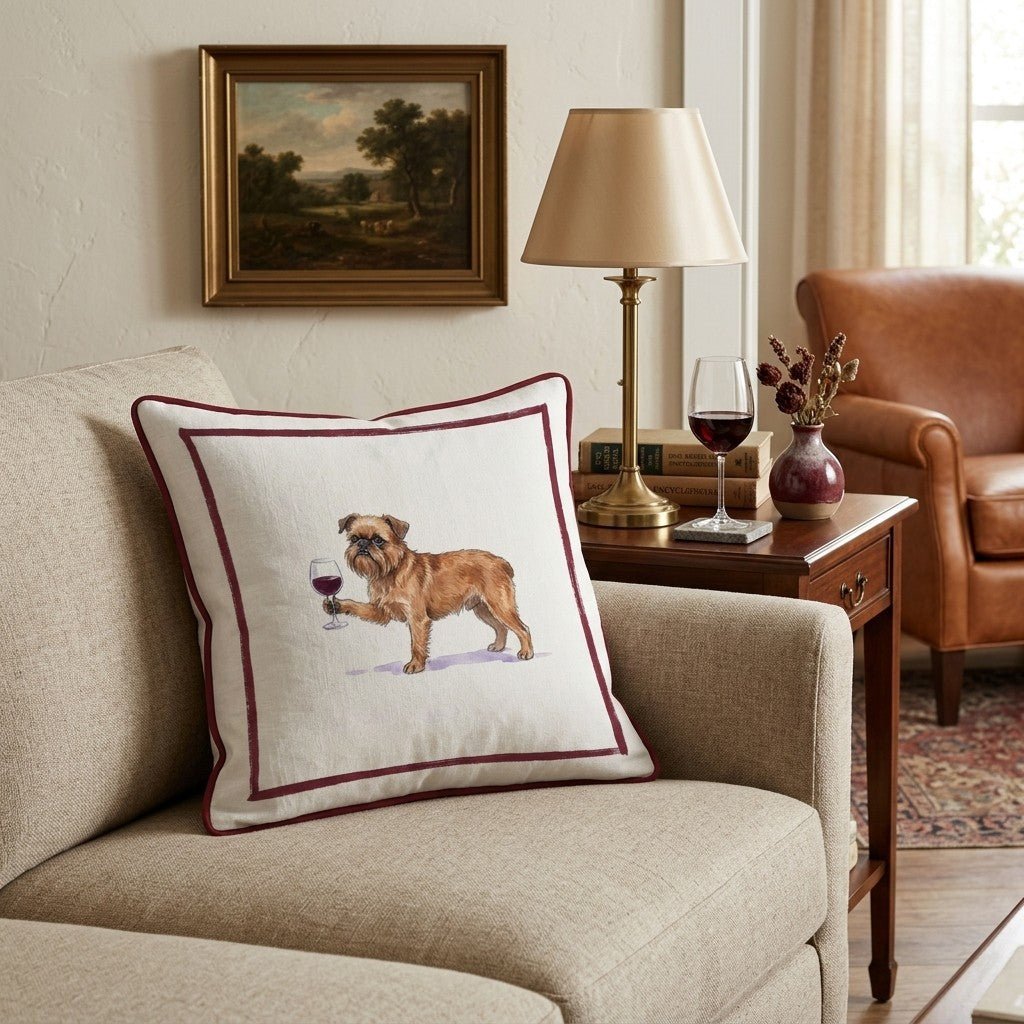 Red Wine Brussels Griffon Throw Pillow - Hillcroft Home
