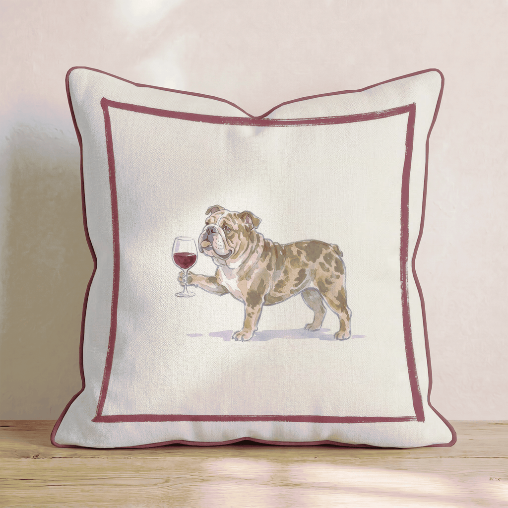 Red Wine Bulldog Throw Pillow - Hillcroft Home