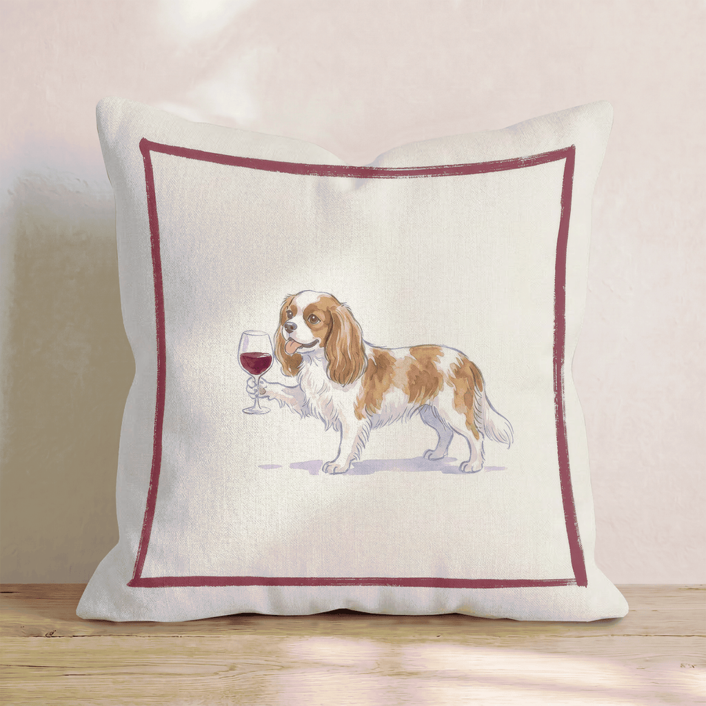 Red Wine Cavalier King Charles Spaniel Throw Pillow - Hillcroft Home