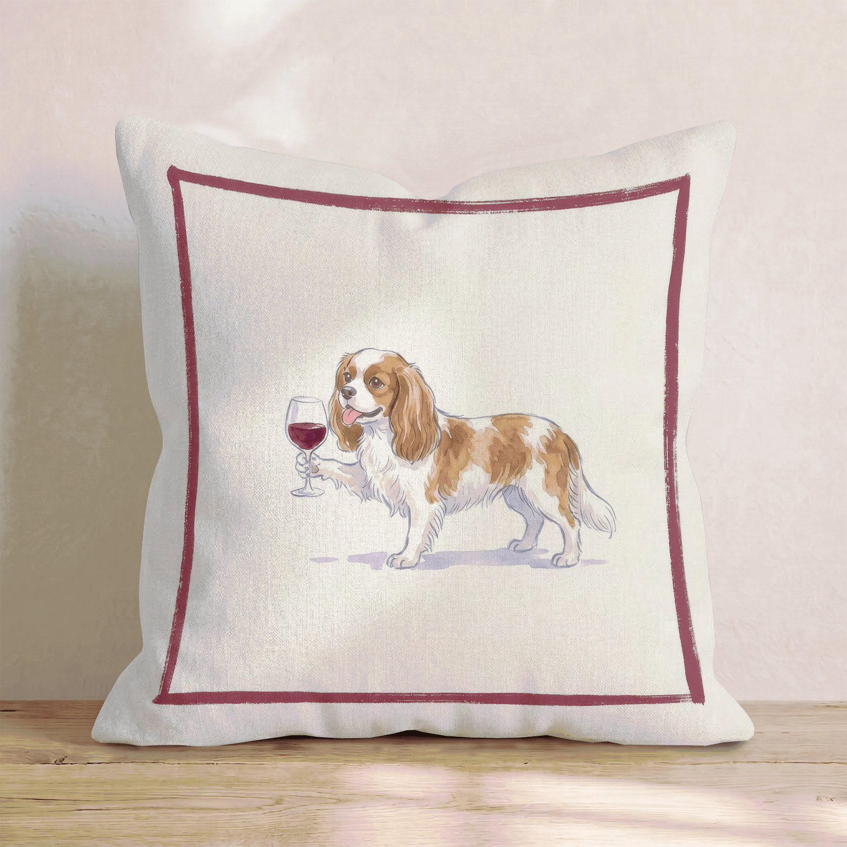 Red Wine Cavalier King Charles Spaniel Throw Pillow - Hillcroft Home