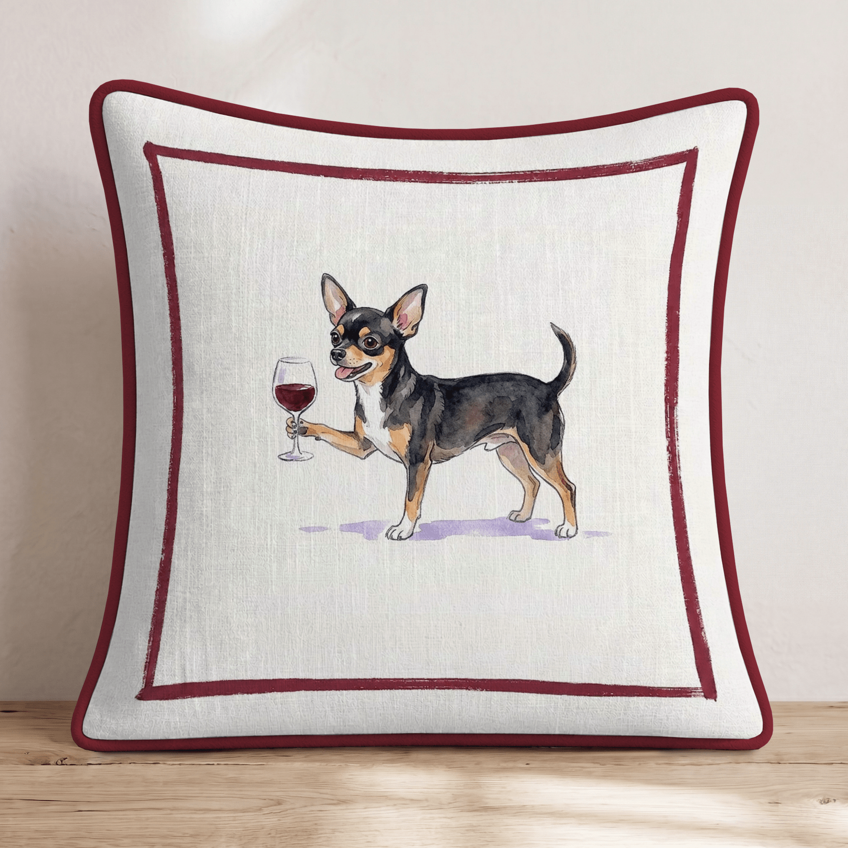 Red Wine Chihuahua Throw Pillow - Hillcroft Home