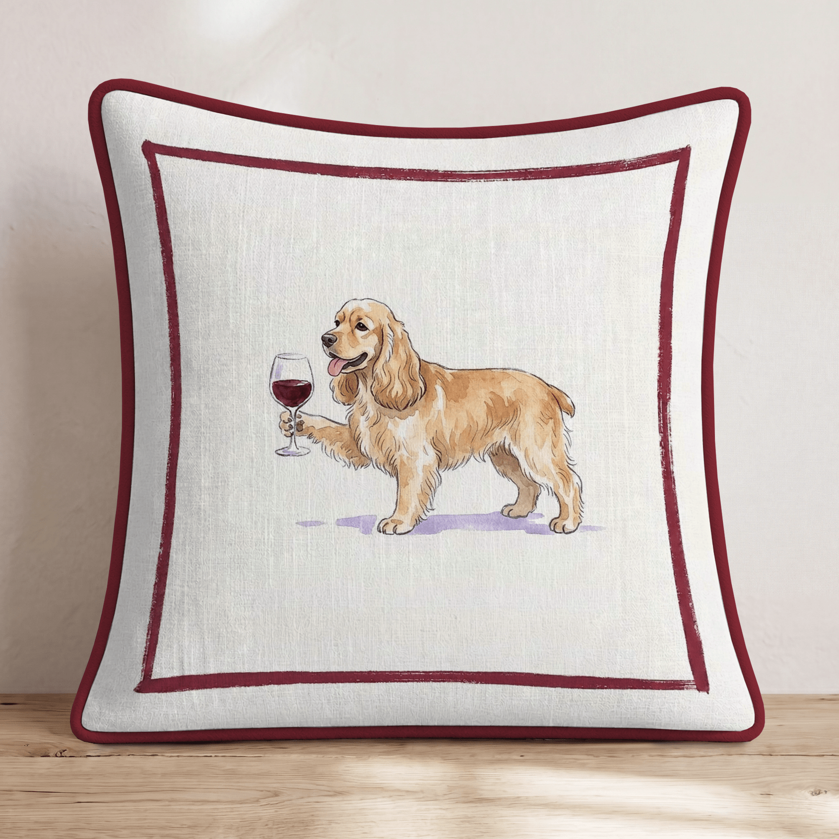 Red Wine Cocker Spaniel Throw Pillow - Hillcroft Home
