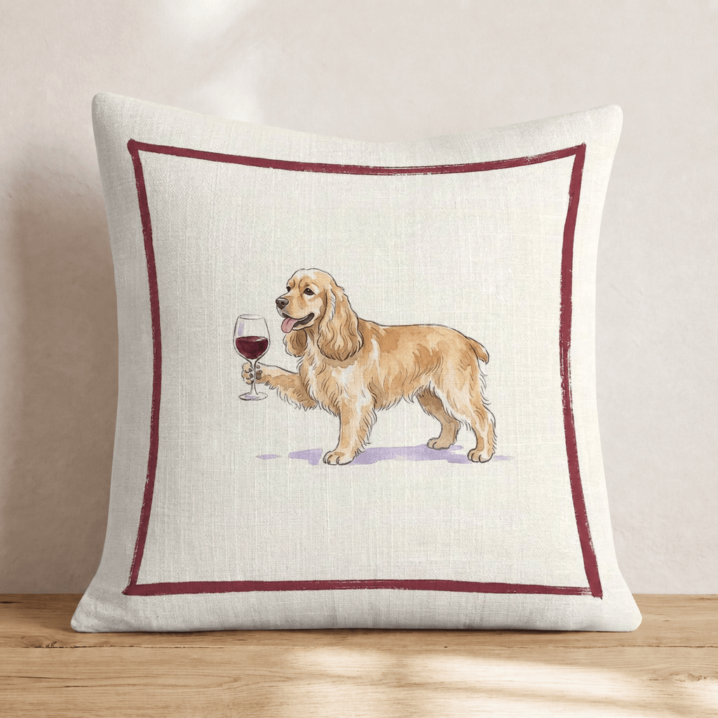 Red Wine Cocker Spaniel Throw Pillow - Hillcroft Home