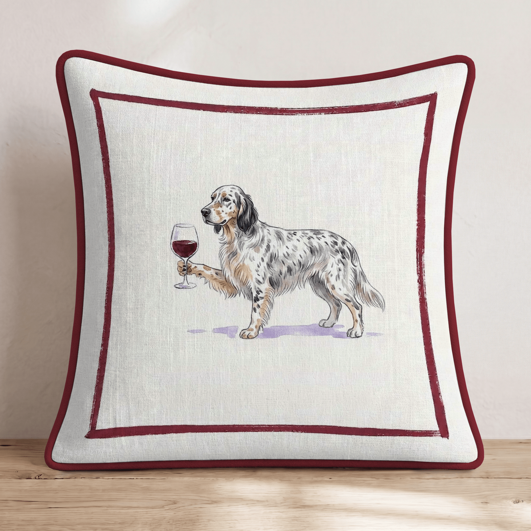 Red Wine English Setter Throw Pillow - Hillcroft Home