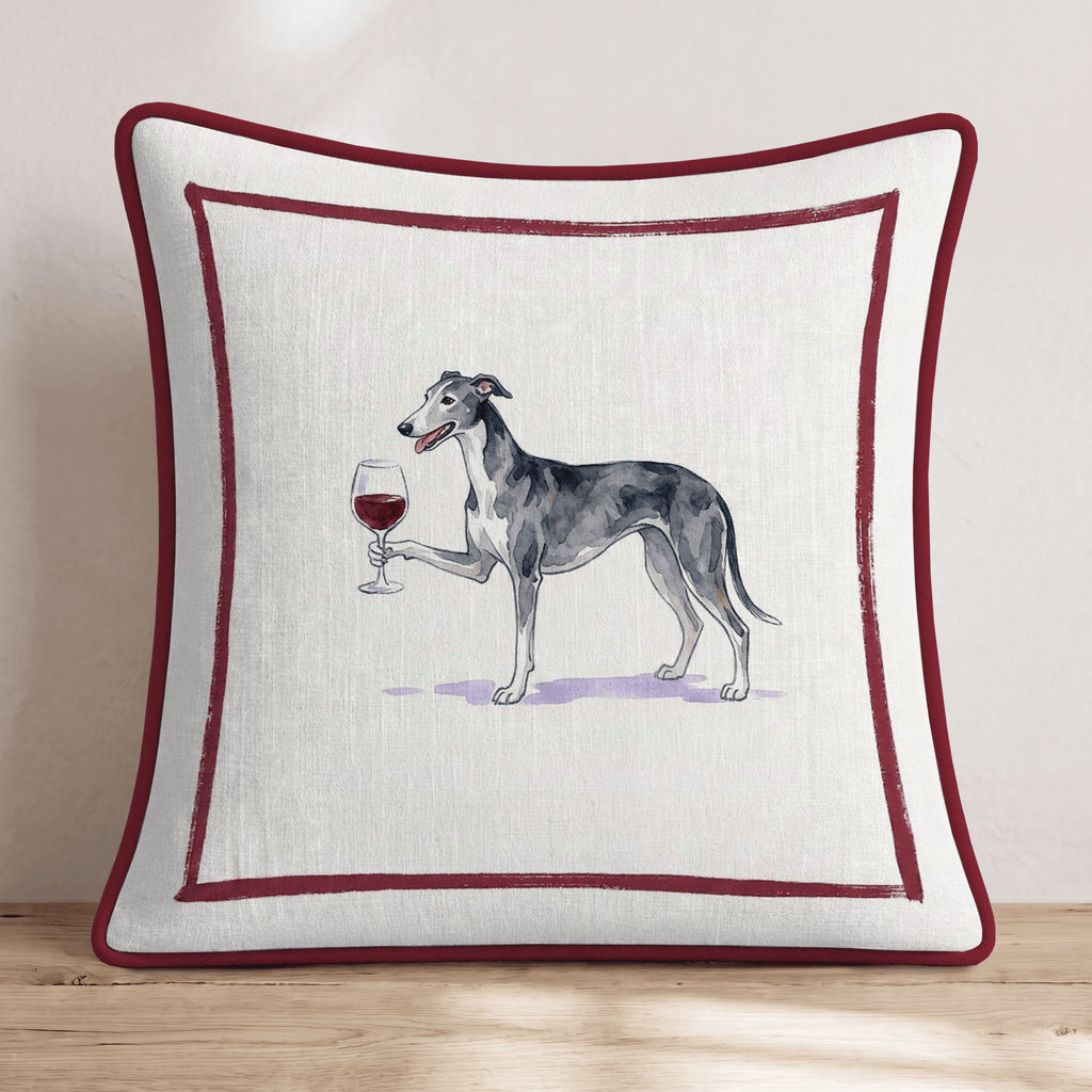 Red Wine Greyhound Throw Pillow - Hillcroft Home