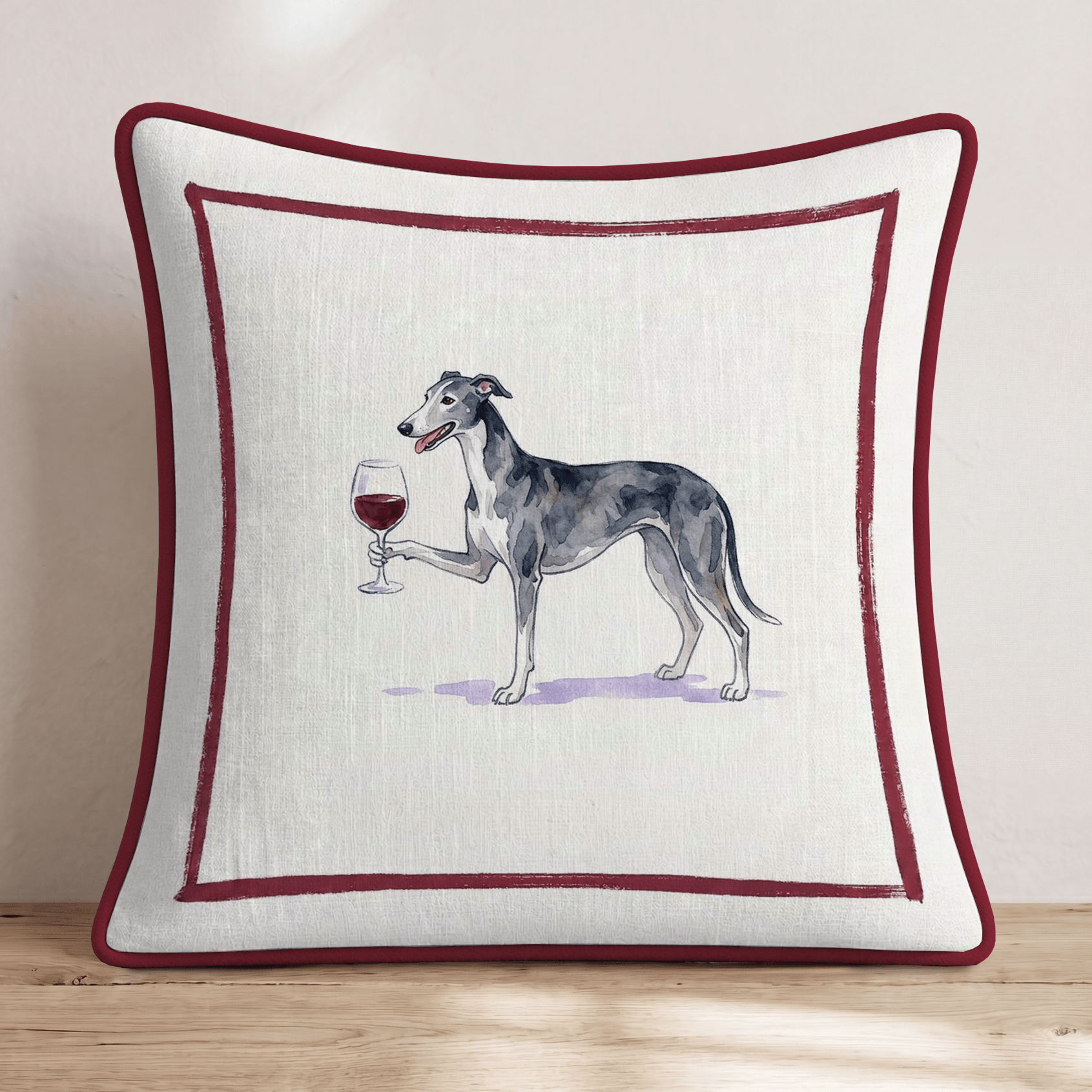 Red Wine Greyhound Throw Pillow - Hillcroft Home