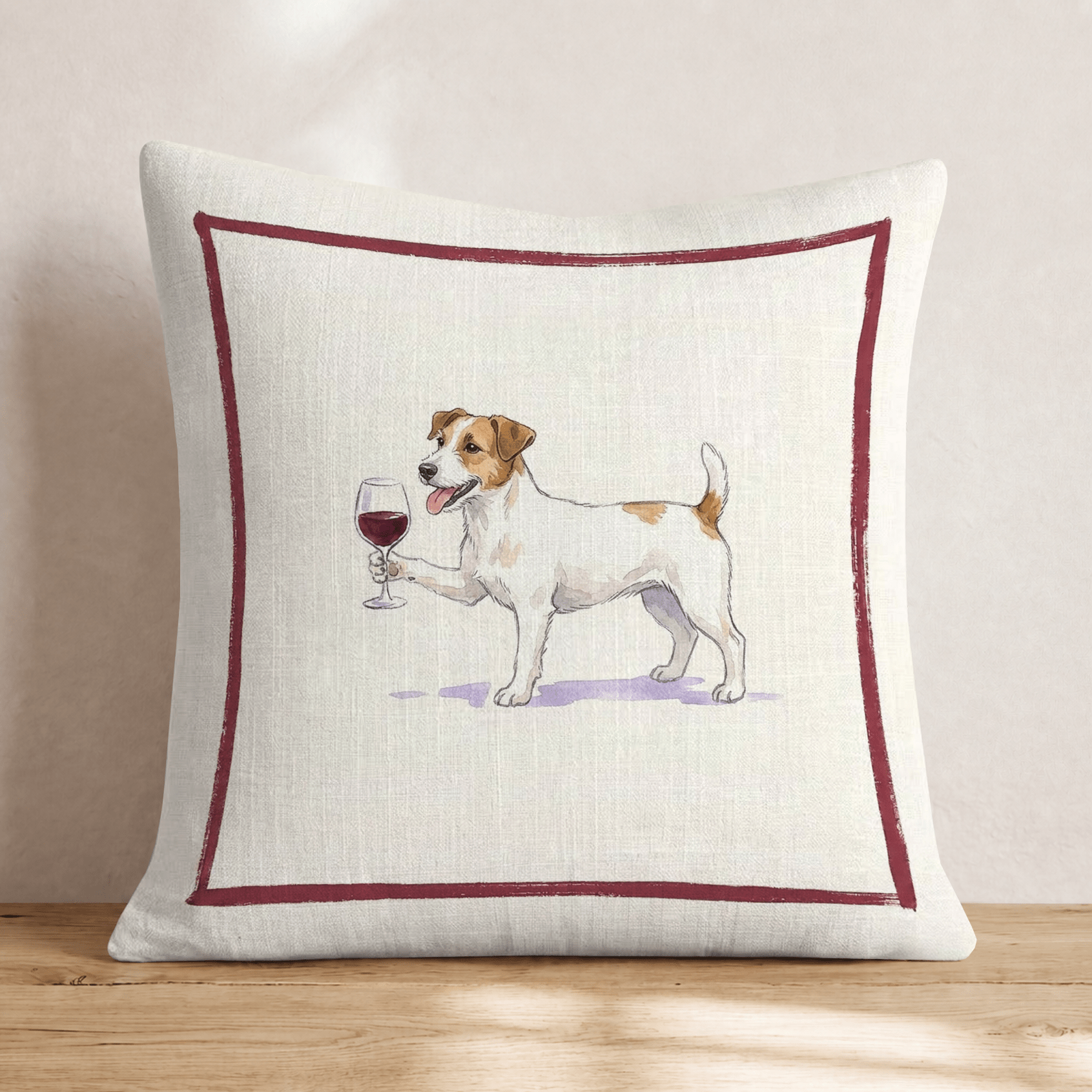 Red Wine Jack Russell Throw Pillow - Hillcroft Home