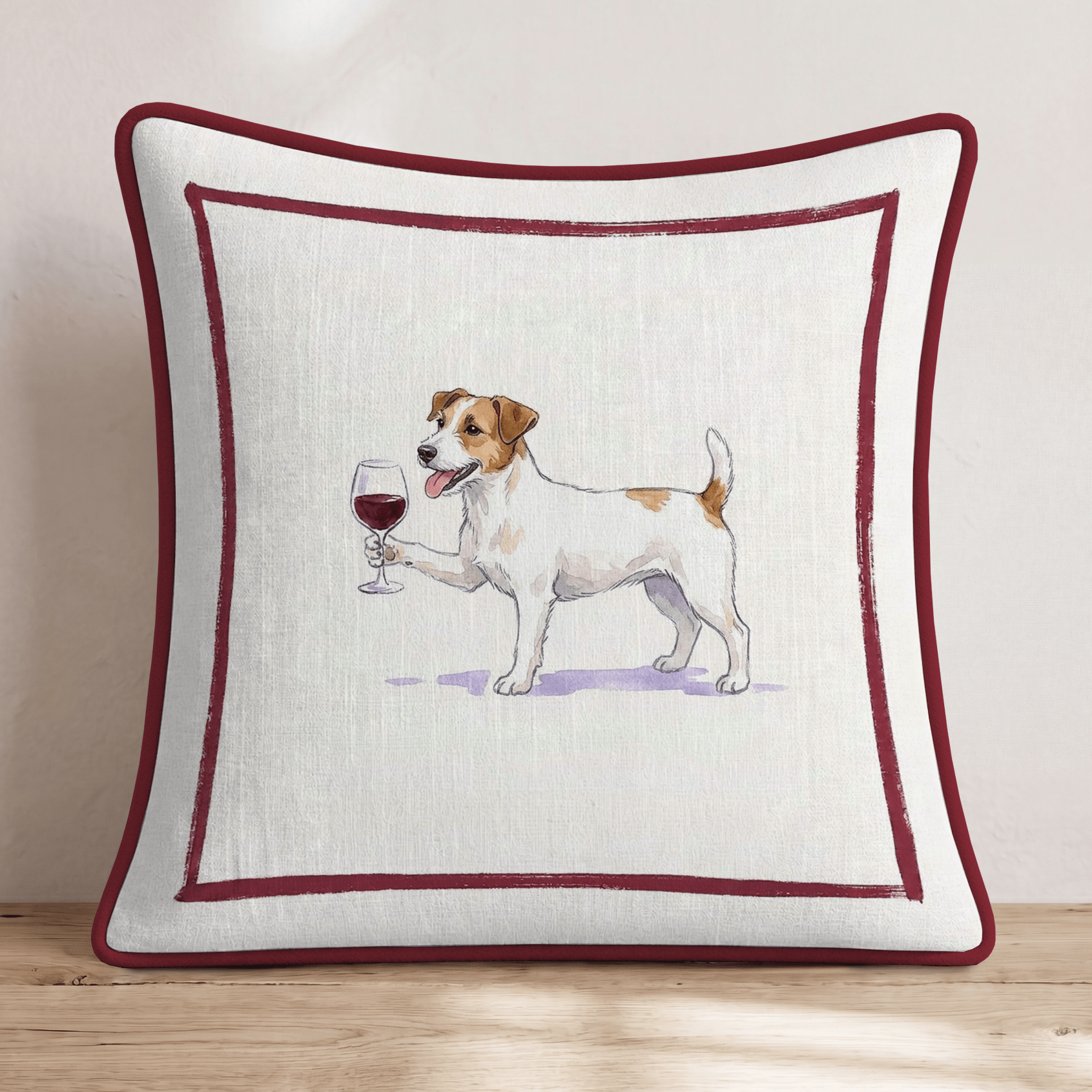 Red Wine Jack Russell Throw Pillow - Hillcroft Home