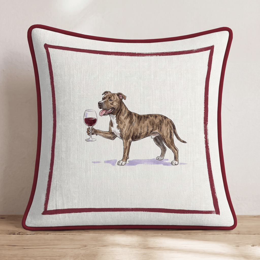 Red Wine Pitbull Throw Pillow - Hillcroft Home