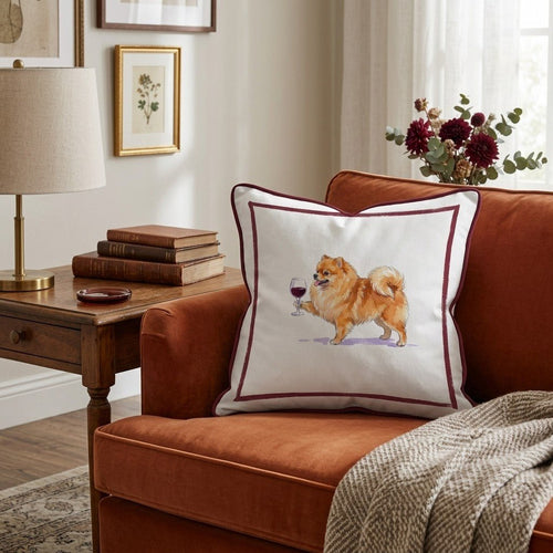 Red Wine Pomeranian Throw Pillow - Hillcroft Home