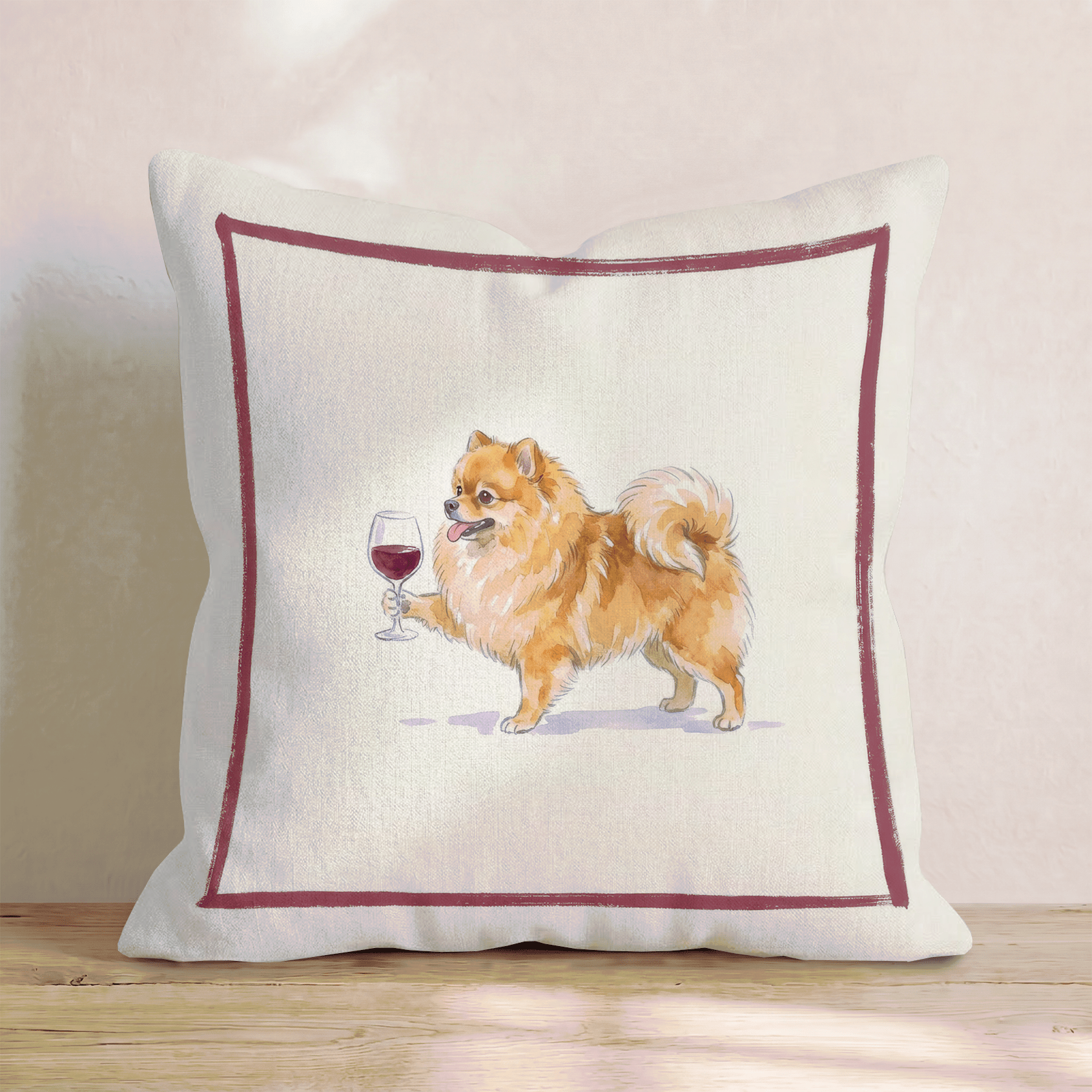 Red Wine Pomeranian Throw Pillow - Hillcroft Home