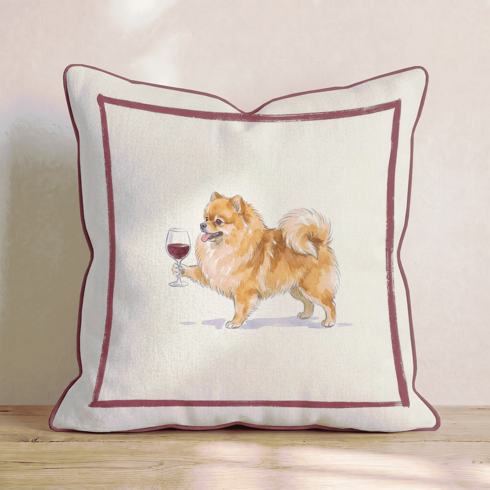 Red Wine Pomeranian Throw Pillow - Hillcroft Home