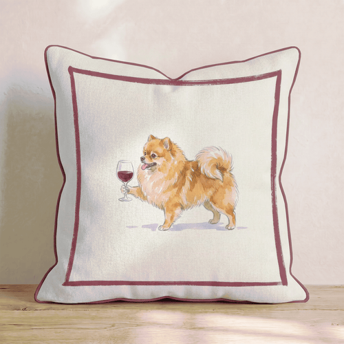 Red Wine Pomeranian Throw Pillow - Hillcroft Home