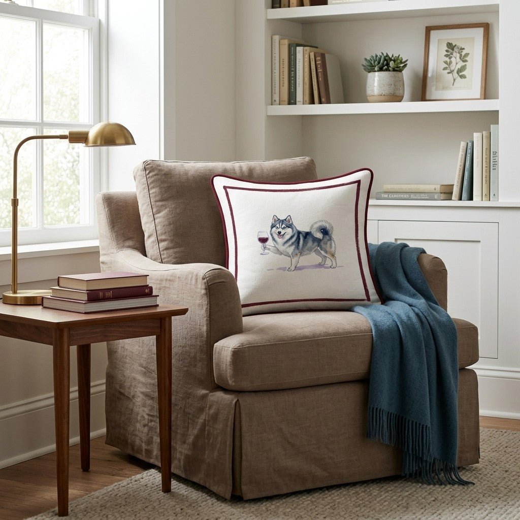 Red Wine Pomsky Throw Pillow - Hillcroft Home