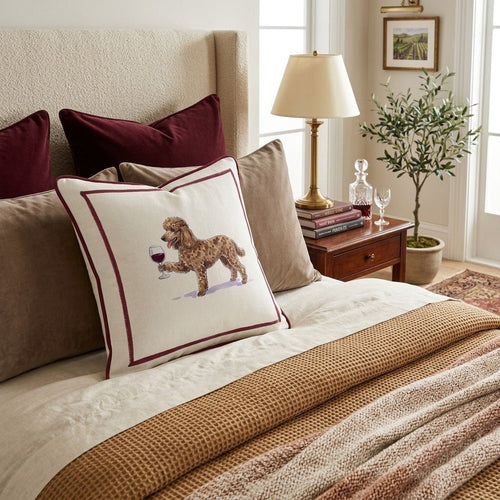 Red Wine Poodle Throw Pillow - Hillcroft Home