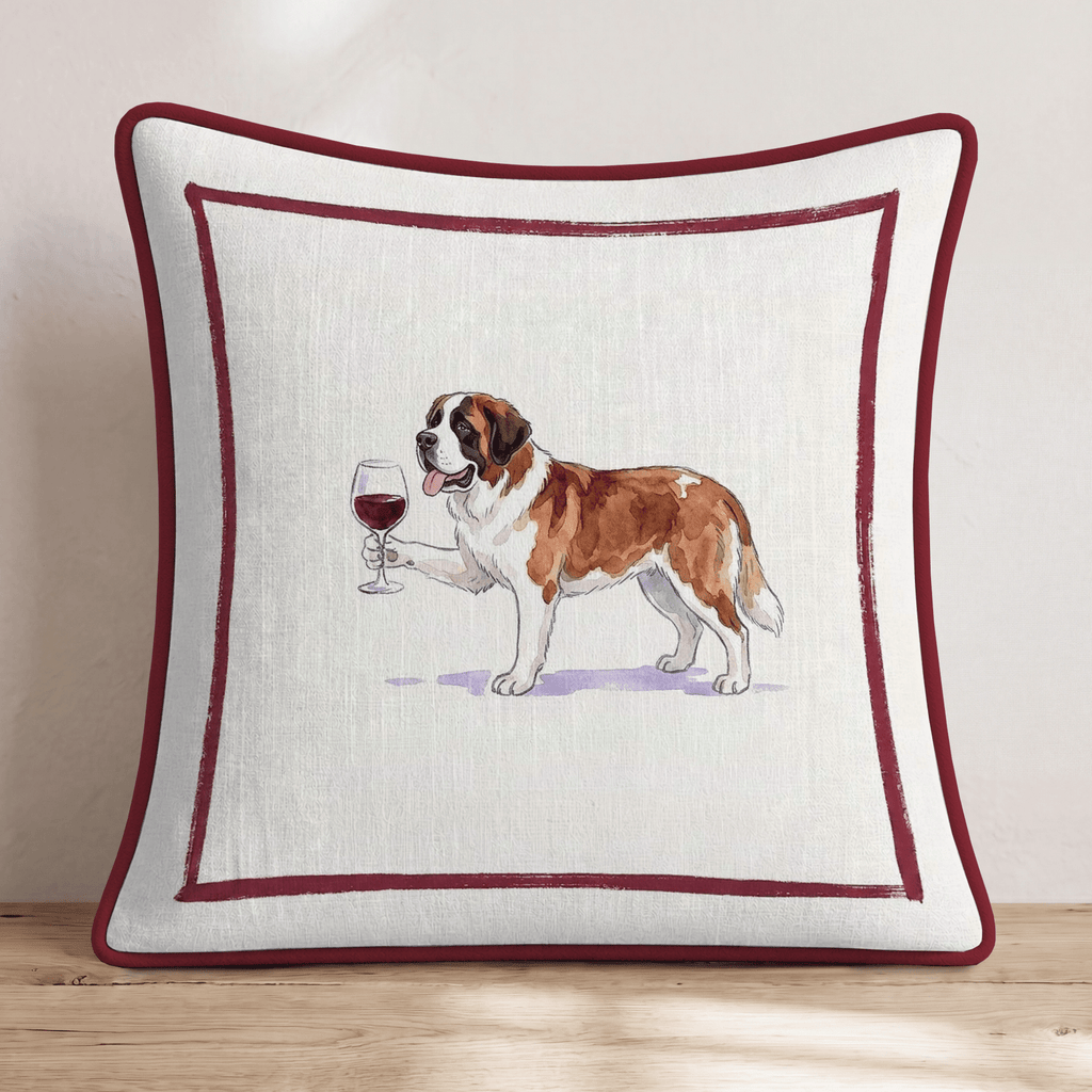 Red Wine Saint Bernard Throw Pillow - Hillcroft Home