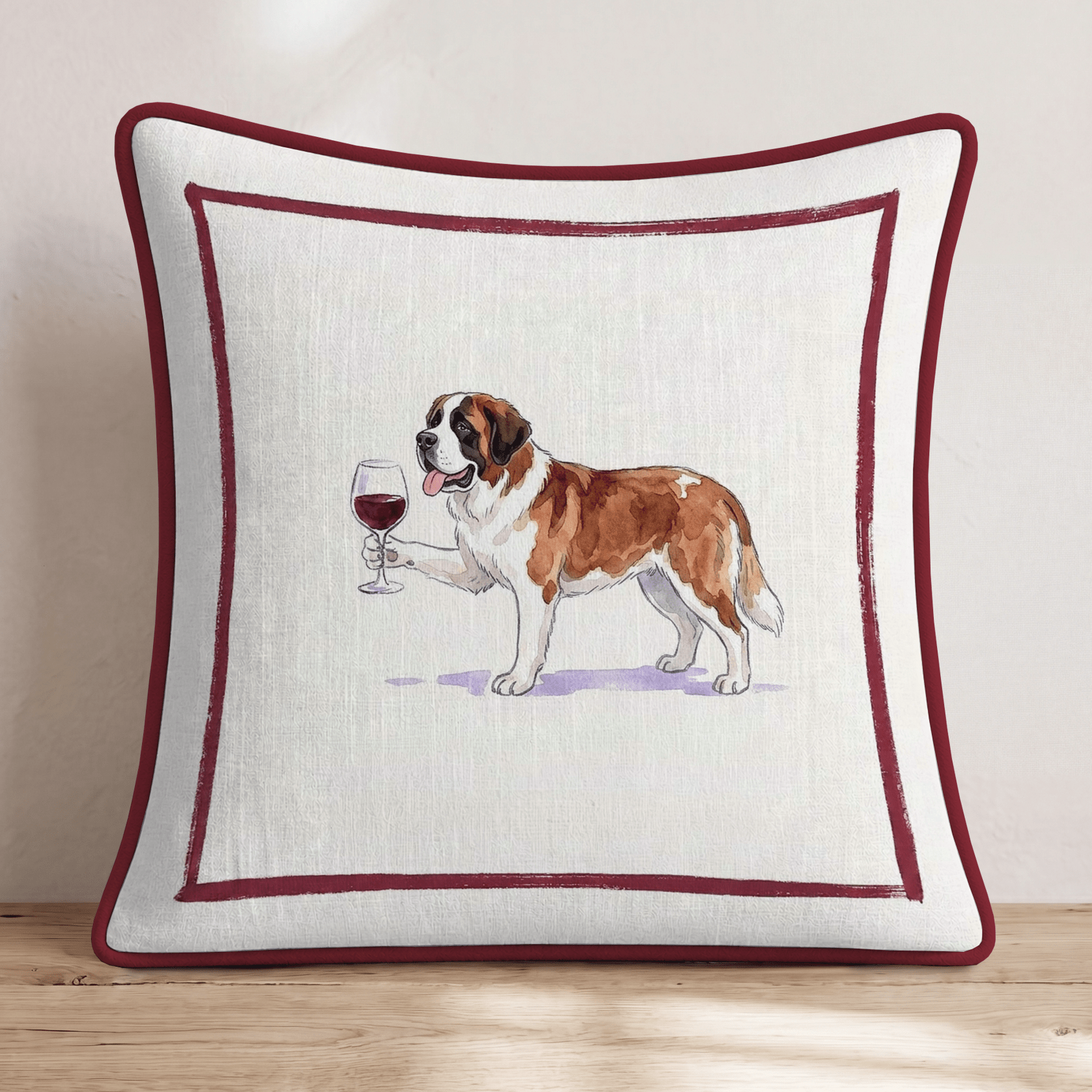 Red Wine Saint Bernard Throw Pillow - Hillcroft Home