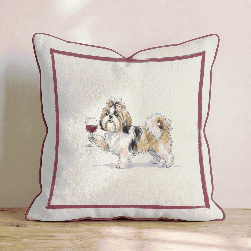 Red Wine Shih Tzu Throw Pillow - Hillcroft Home