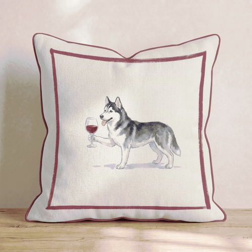 Red Wine Siberian Husky Throw Pillow - Hillcroft Home