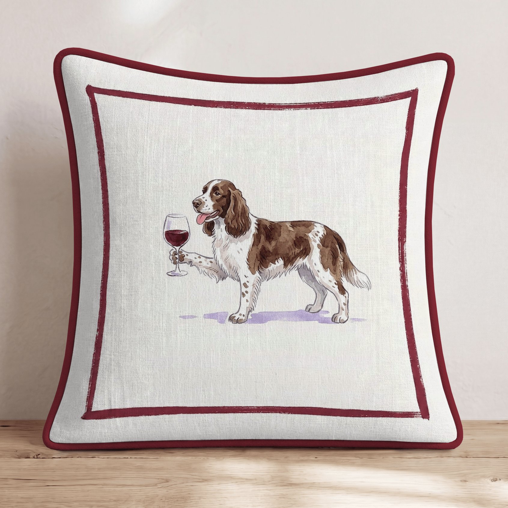 Red Wine Springer Spaniel Throw Pillow - Hillcroft Home