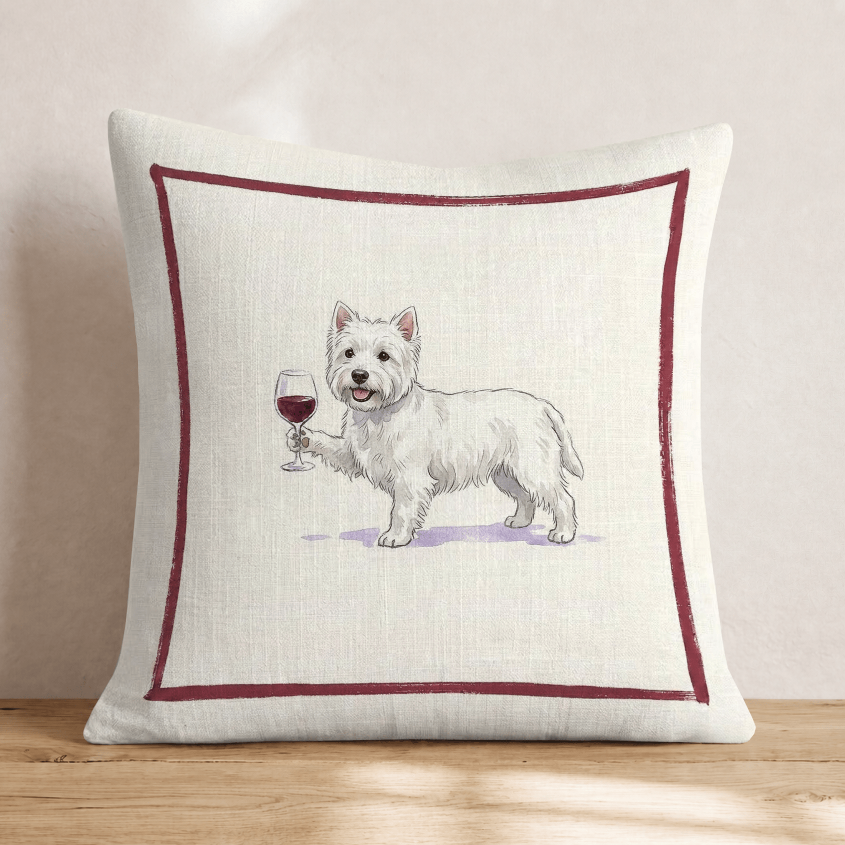 Red Wine Westie Throw Pillow - Hillcroft Home