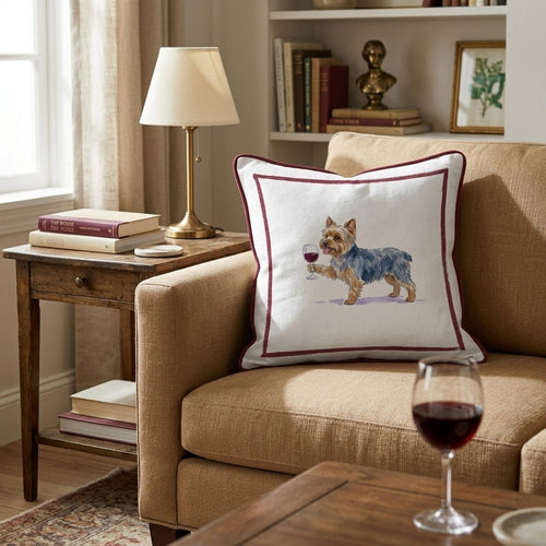 Red Wine Yorkshire Terrier Throw Pillow - Hillcroft Home