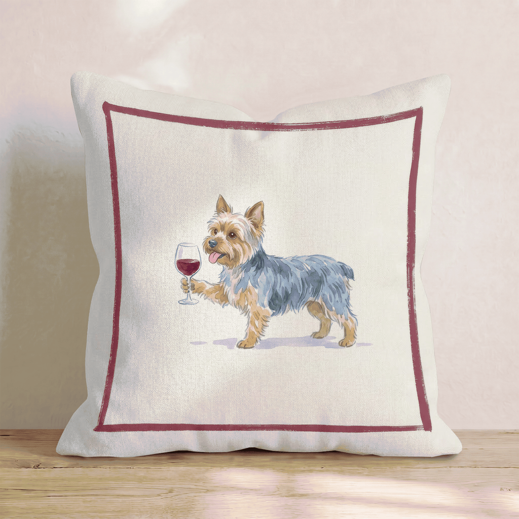 Red Wine Yorkshire Terrier Throw Pillow - Hillcroft Home