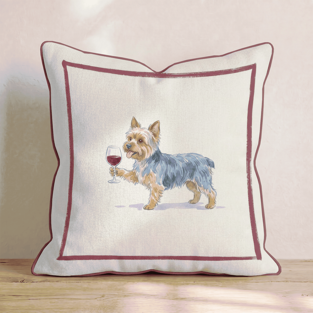 Red Wine Yorkshire Terrier Throw Pillow - Hillcroft Home