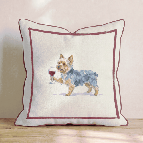 Red Wine Yorkshire Terrier Throw Pillow - Hillcroft Home