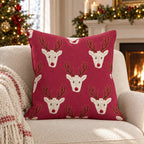 Reindeer Block Print Cranberry Throw Pillow throw pillow - Hillcroft Home