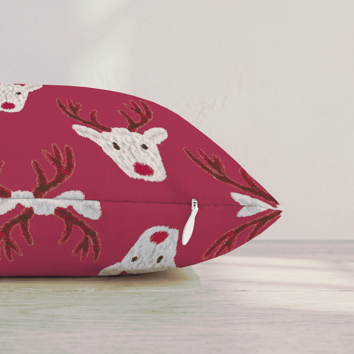 Reindeer Block Print Cranberry Throw Pillow throw pillow - Hillcroft Home