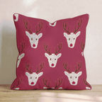 Reindeer Block Print Cranberry Throw Pillow throw pillow - Hillcroft Home