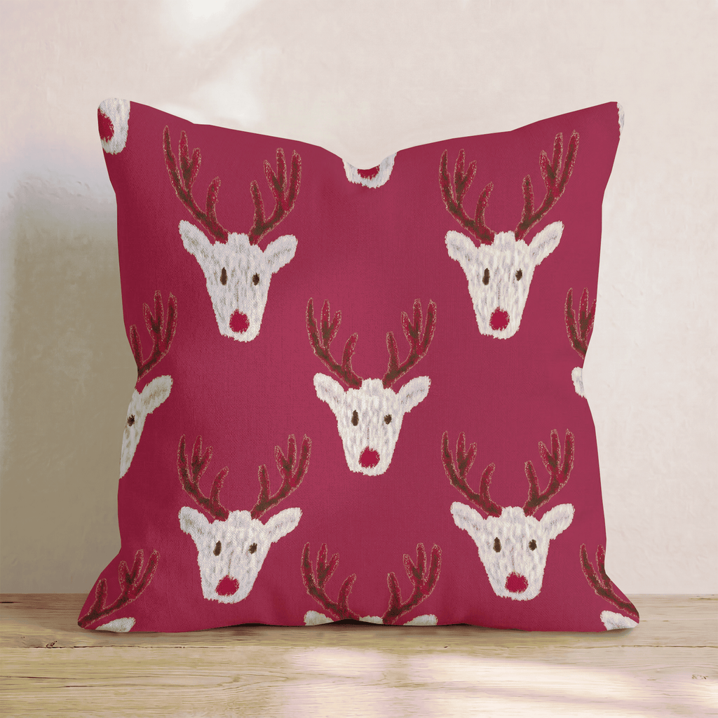 Reindeer Block Print Cranberry Throw Pillow throw pillow - Hillcroft Home