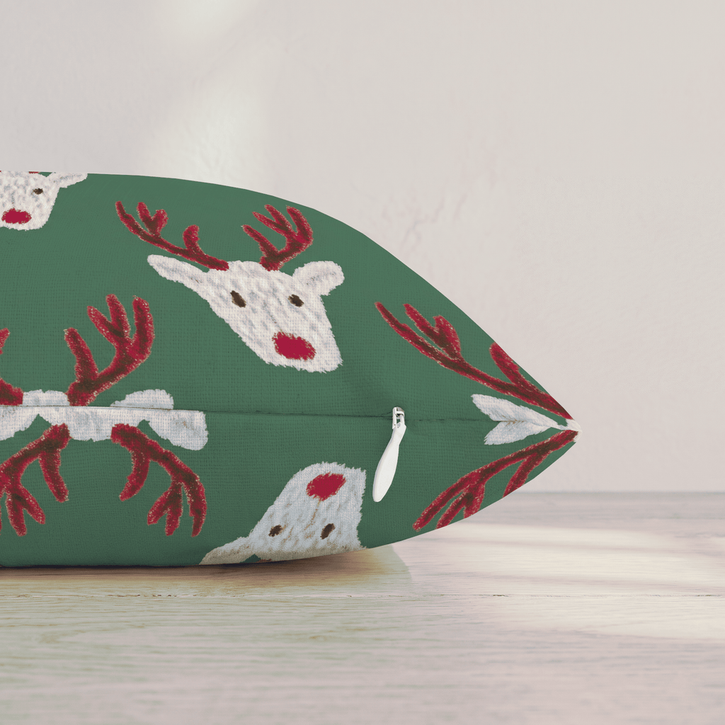 Reindeer Block Print Green Throw Pillow throw pillow - Hillcroft Home