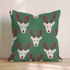 Reindeer Block Print Green Throw Pillow throw pillow - Hillcroft Home