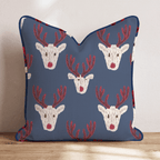 Reindeer Block Print Navy Throw Pillow throw pillow - Hillcroft Home