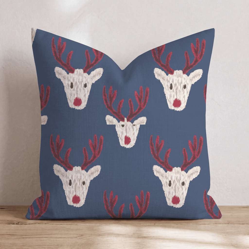 Reindeer Block Print Navy Throw Pillow throw pillow - Hillcroft Home