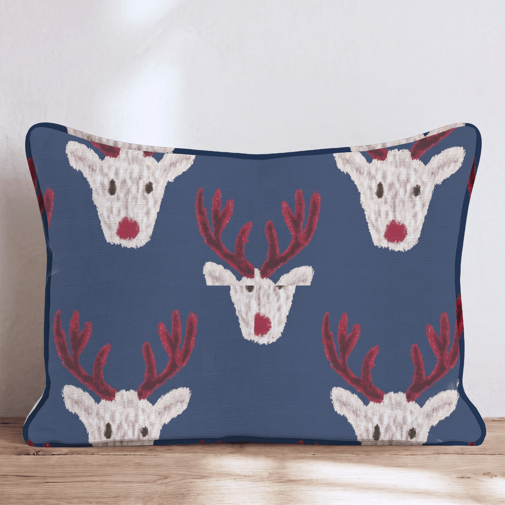 Reindeer Block Print Navy Throw Pillow throw pillow - Hillcroft Home