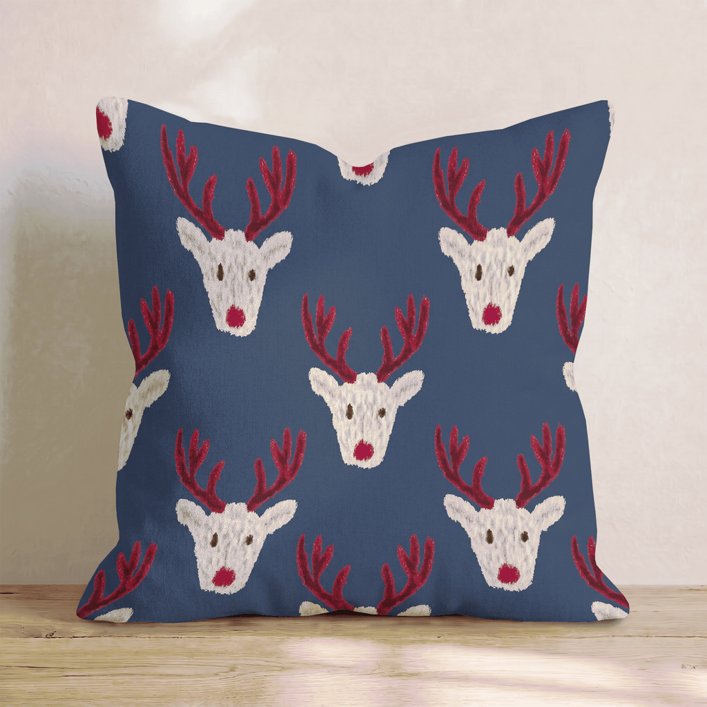 Reindeer Block Print Navy Throw Pillow throw pillow - Hillcroft Home