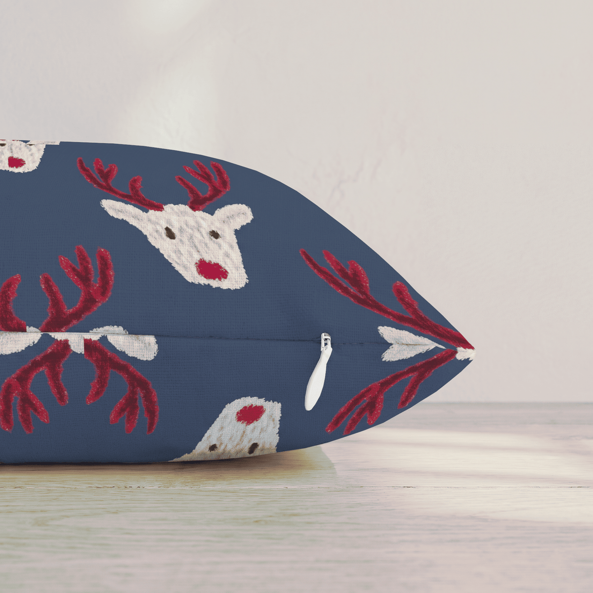 Reindeer Block Print Navy Throw Pillow throw pillow - Hillcroft Home