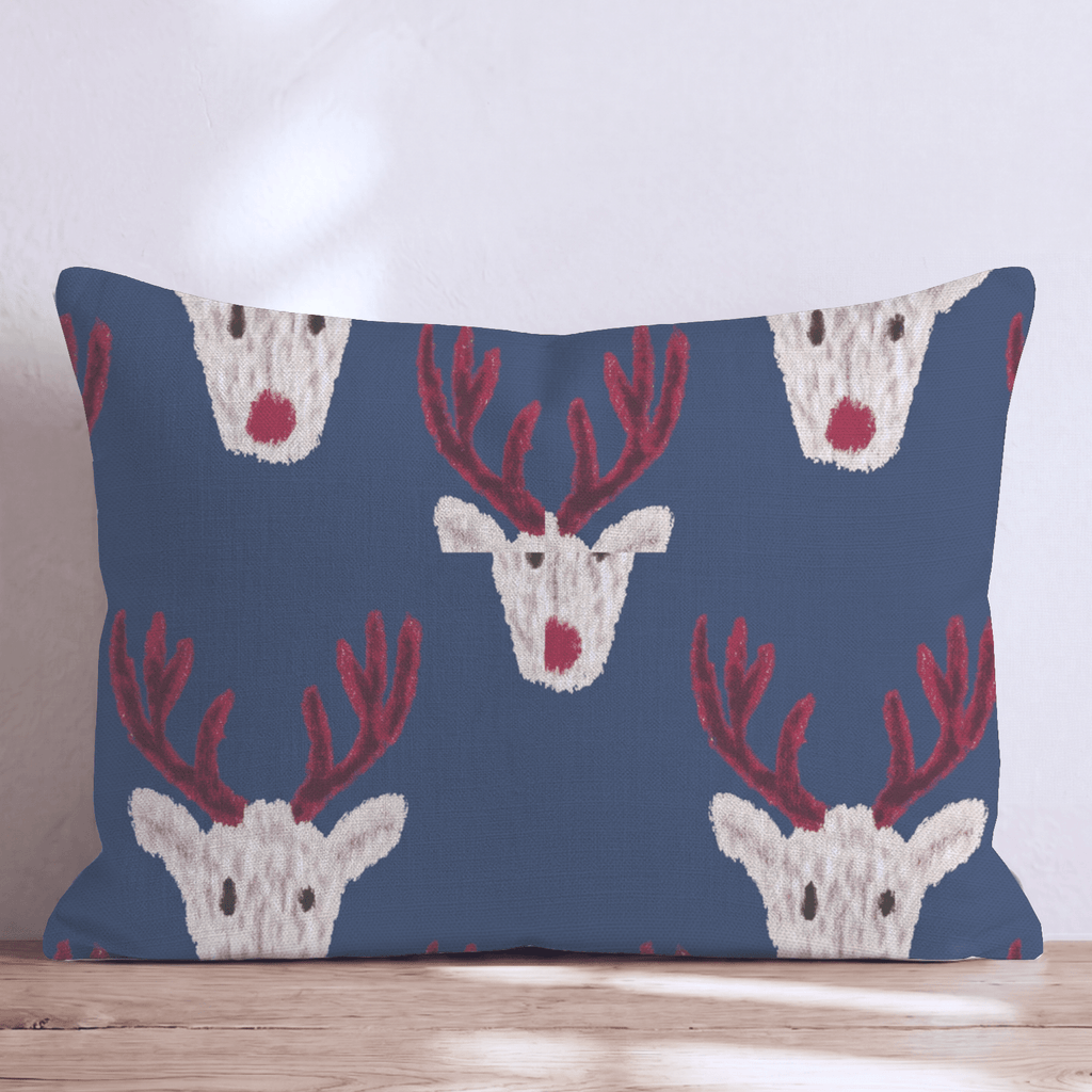 Reindeer Block Print Navy Throw Pillow throw pillow - Hillcroft Home
