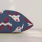 Reindeer Block Print Navy Throw Pillow throw pillow - Hillcroft Home