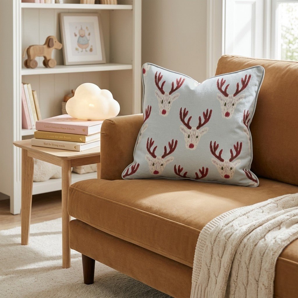 Reindeer Block Print Throw Pillow - Hillcroft Home