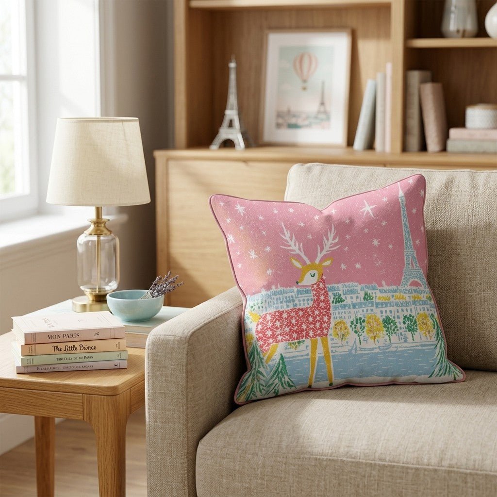 Reindeer In Paris Throw Pillow - Hillcroft Home
